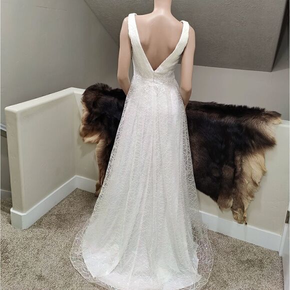 Color Shifting Sequins & Beaded Embroidered Lace Tulle Gown, White Wedding Dress - Picture 8 of 17